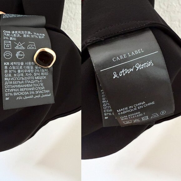 & OTHER STORIES Straight Gold Buckle Mini Dress Size 10 Black LBD Classic Modest - Picture 11 of 15